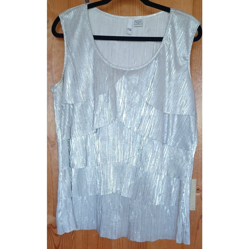 VTG Scumi Jo Silver Glittery Top Women's XL Disco Glam 70s 80s Club Fluttery